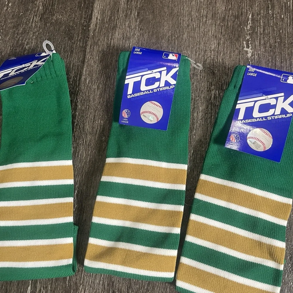 Lot‎ Of 3 TCK Baseball Stirrups Large 700 Pro Green Gold White USA MADE NEW